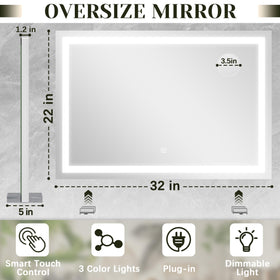 ROLOVE 32x22 Lighted Vanity Mirror side view showing detachable base