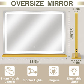 ROLOVE Gold Vanity Mirror mounted on wall in a bathroom