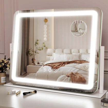 ROLOVE Large Vanity Mirror front view with LED lights