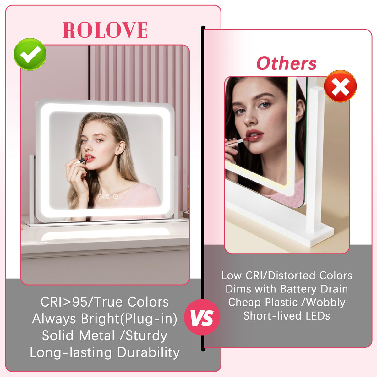 ROLOVE Large Vanity Mirror in a modern vanity setup