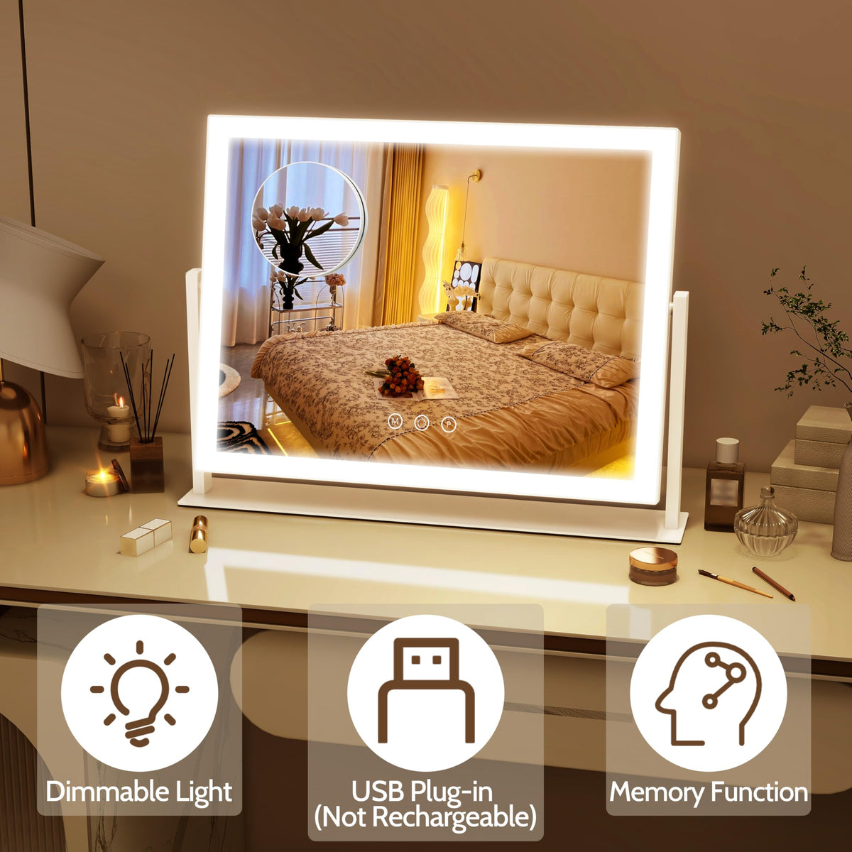 ROLOVE Lighted Makeup Mirror close-up of touch control