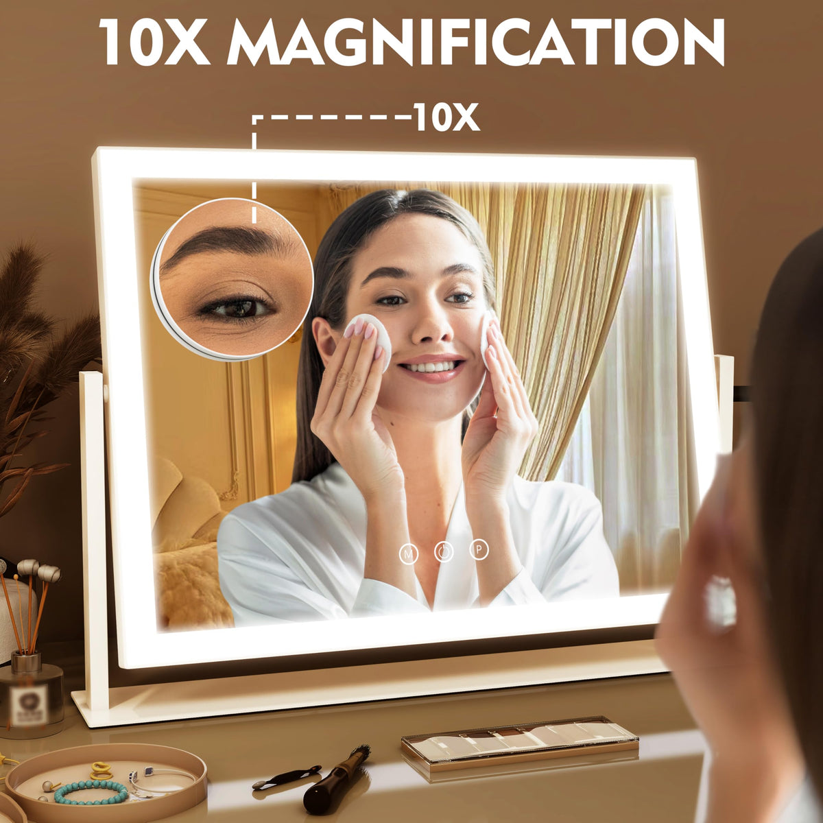 ROLOVE Lighted Makeup Mirror showing natural light setting