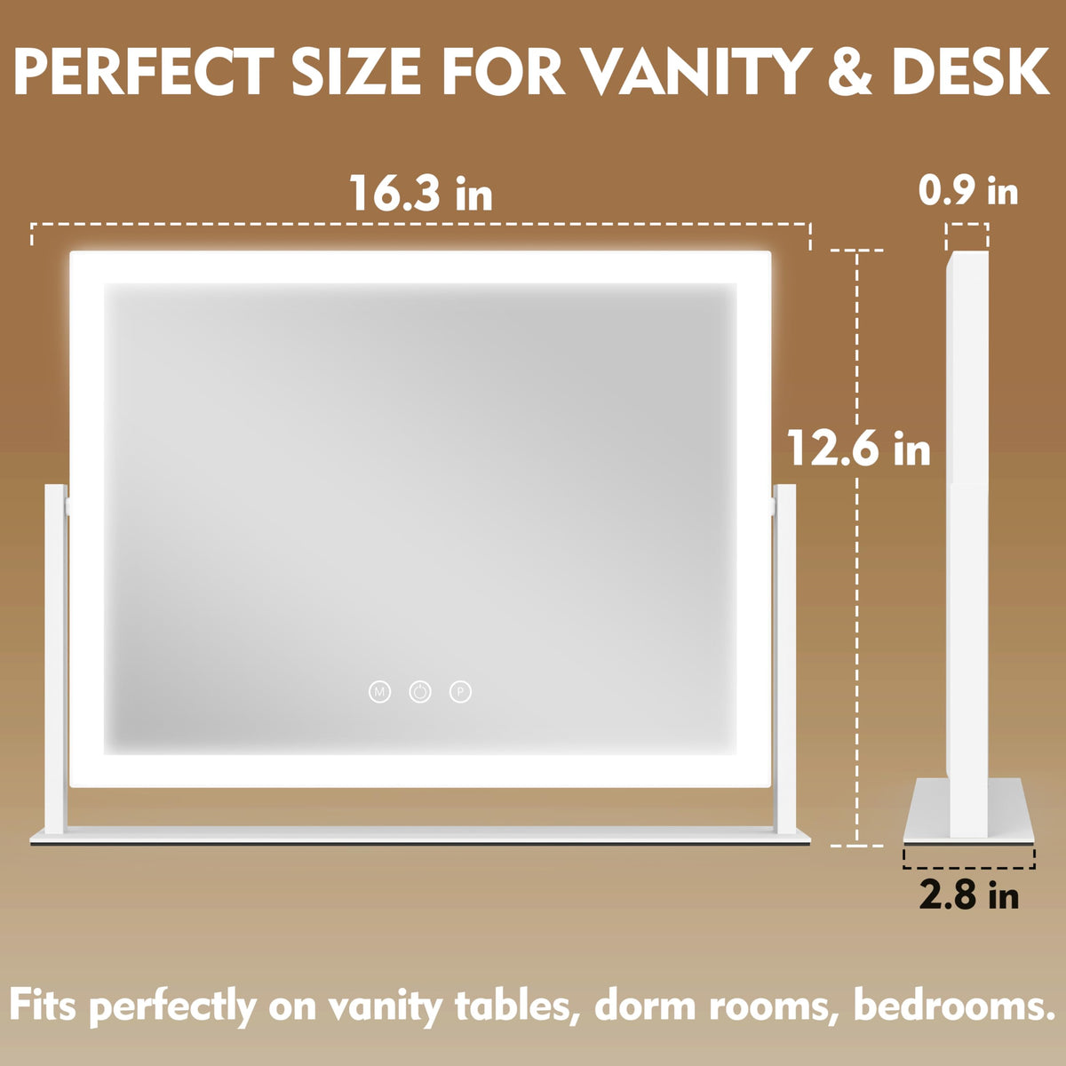 ROLOVE Lighted Makeup Mirror side view showing 360° rotation