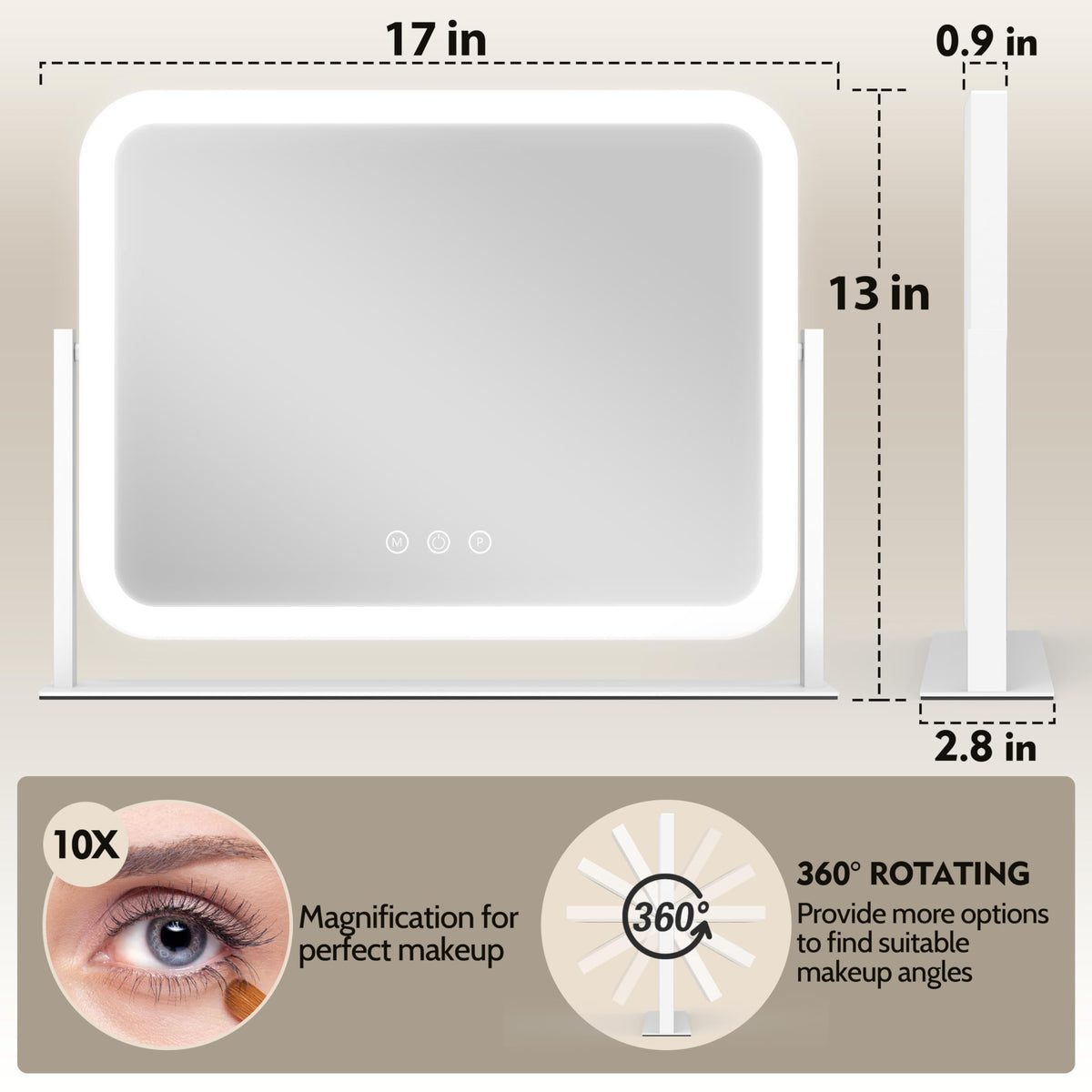 ROLOVE Lighted Makeup Mirror with detachable 10X magnifying mirror