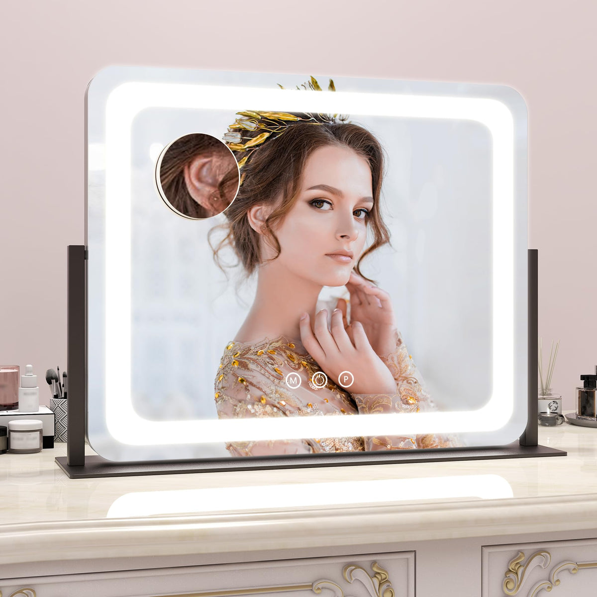 ROLOVE Lighted Vanity Mirror elegant design in a bedroom
