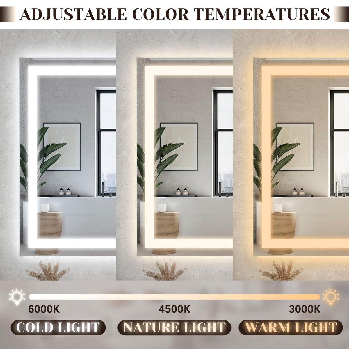 ROLOVE lighted vanity mirror in a stylish bathroom setting