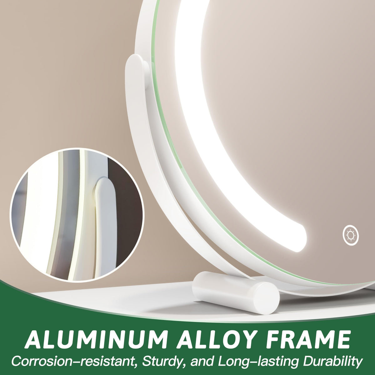 ROLOVE Vanity Mirror showing warm light mode