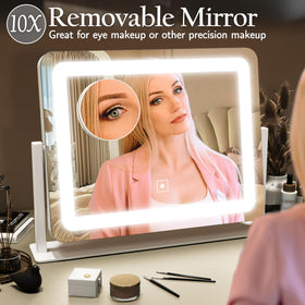 ROLOVE Vanity Mirror with lights in use for makeup application