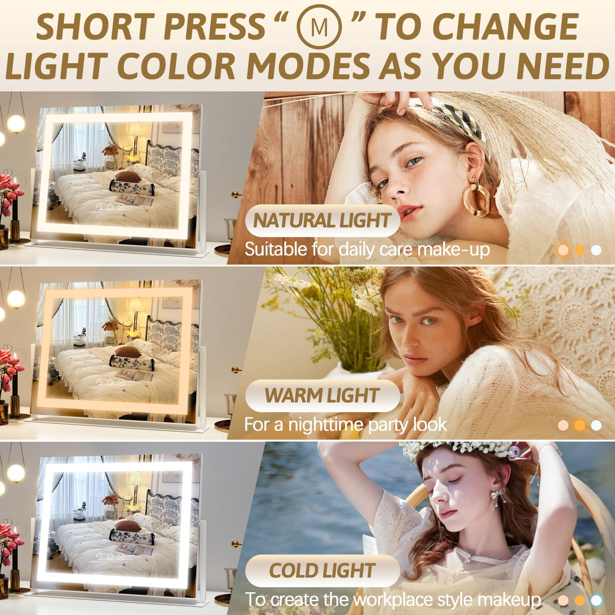 ROLOVE Vanity Mirror with smart dimming feature