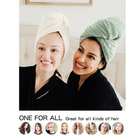 ROLSHOL Microfiber Hair Towel Wraps displayed on a bathroom counter
