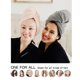 ROLSHOL Microfiber Hair Towel Wraps displayed on a bathroom counter