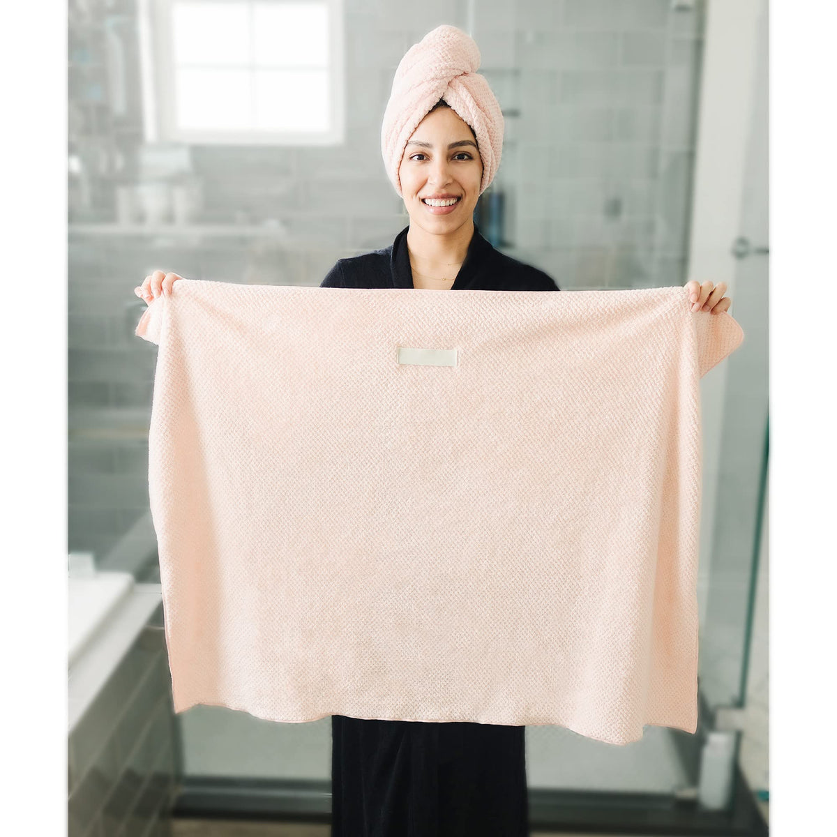 ROLSHOL Microfiber Hair Towel Wraps front view with elastic band