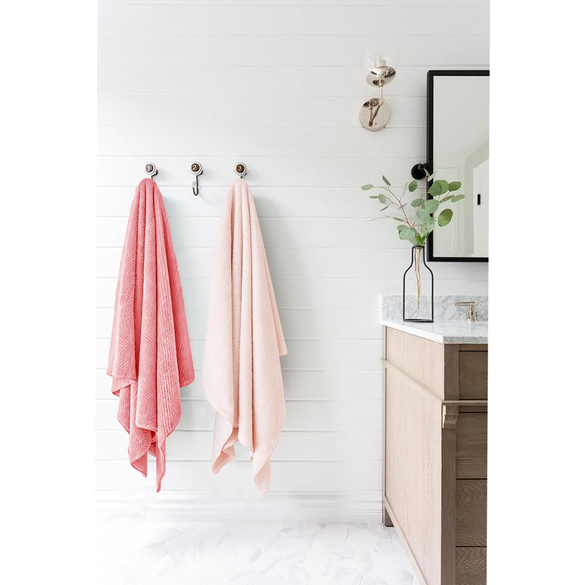 ROLSHOL Microfiber Hair Towel Wraps in a bathroom setting