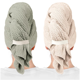 ROLSHOL Microfiber Hair Towel Wraps in grey and pink