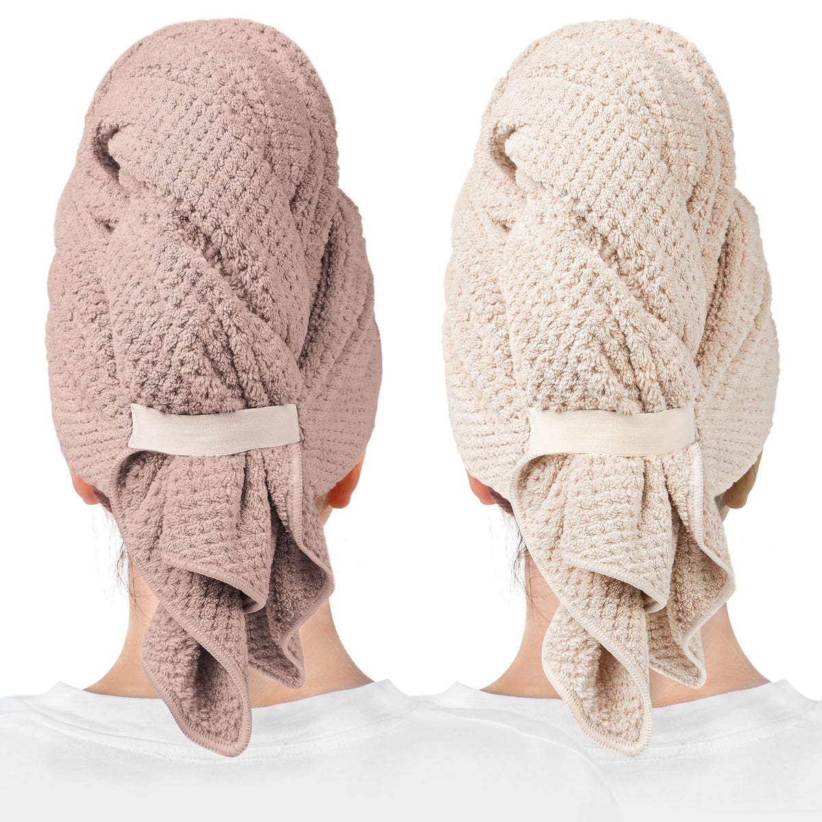 ROLSHOL Microfiber Hair Towel Wraps in grey and pink front view