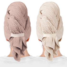 ROLSHOL Microfiber Hair Towel Wraps in grey and pink front view
