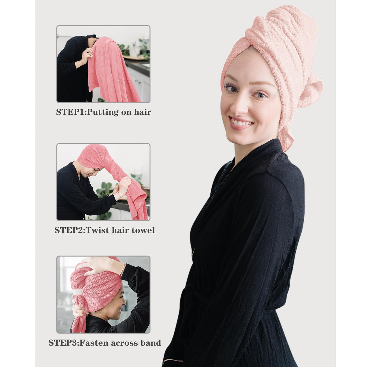 ROLSHOL Microfiber Hair Towel Wraps laid flat on a surface