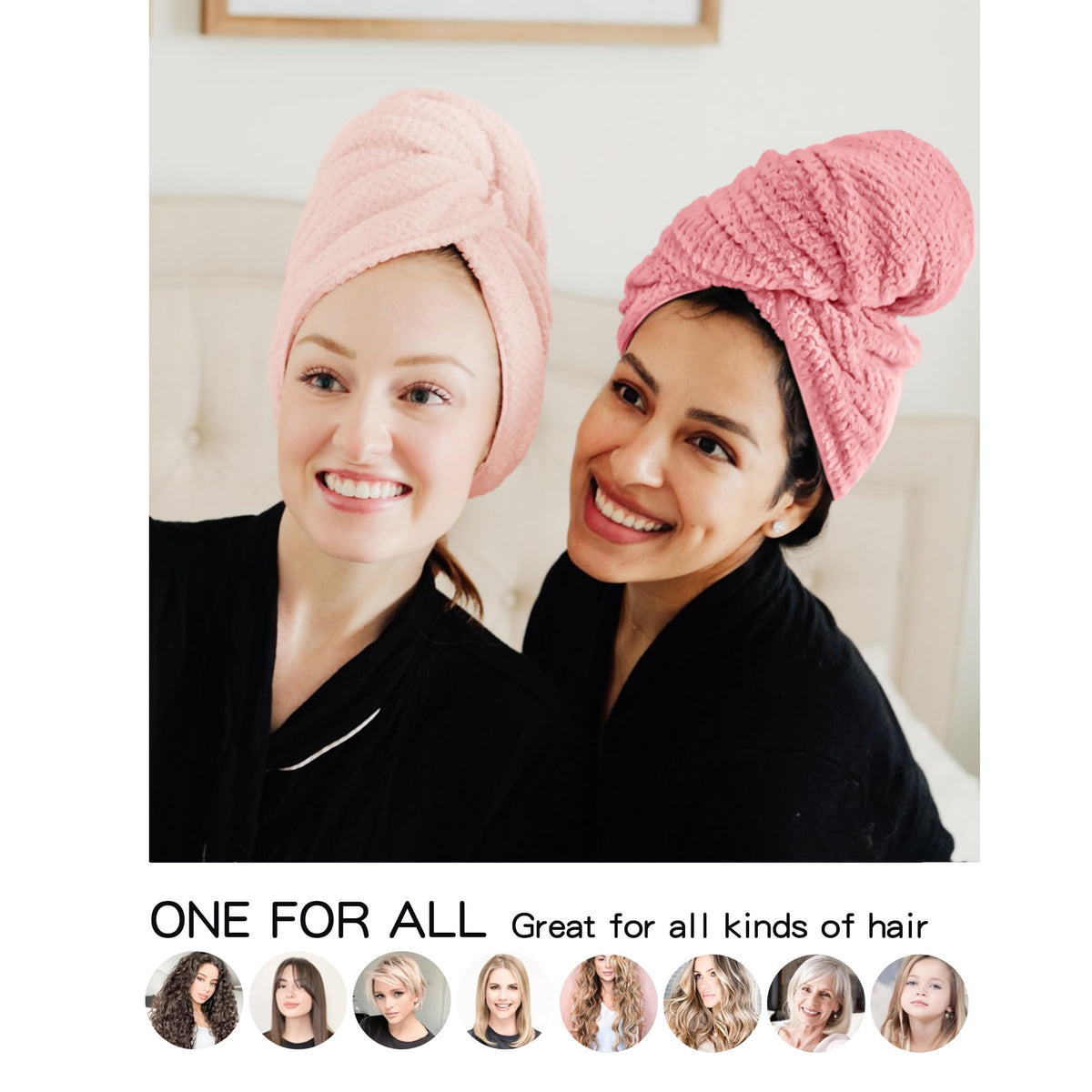 ROLSHOL Microfiber Hair Towel Wraps on a model with long hair