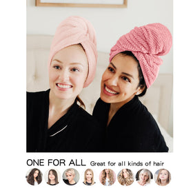 ROLSHOL Microfiber Hair Towel Wraps on a model with long hair