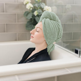 ROLSHOL Microfiber Hair Towel Wraps showing elastic fixing band