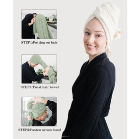 ROLSHOL Microfiber Hair Towel Wraps wrapped around long hair