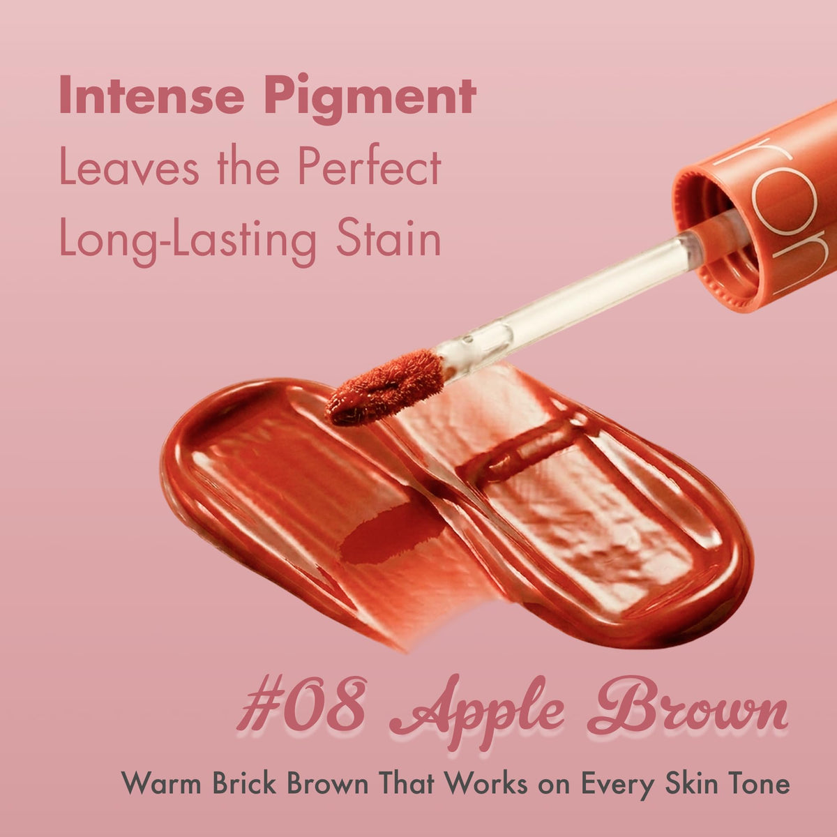 rom&nd JUICY LASTING TINT #08 Apple Brown swatch on skin