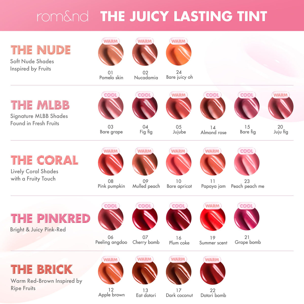 rom&nd The Juicy Lasting Tint 15 Bare Fig on a makeup table