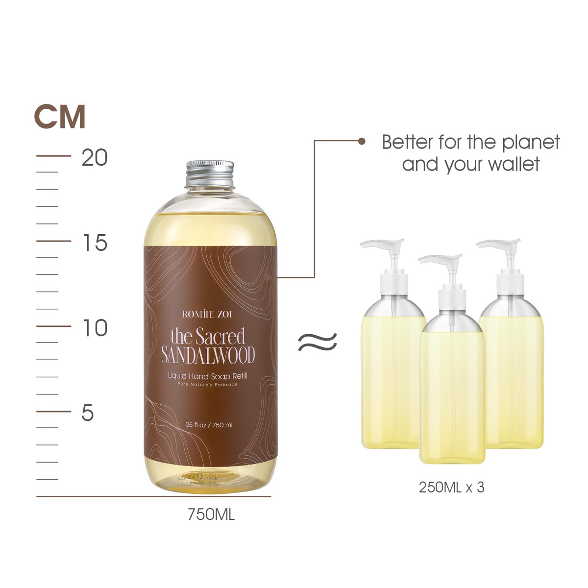 ROMIIE ZOI hand soap bottle showing natural ingredients