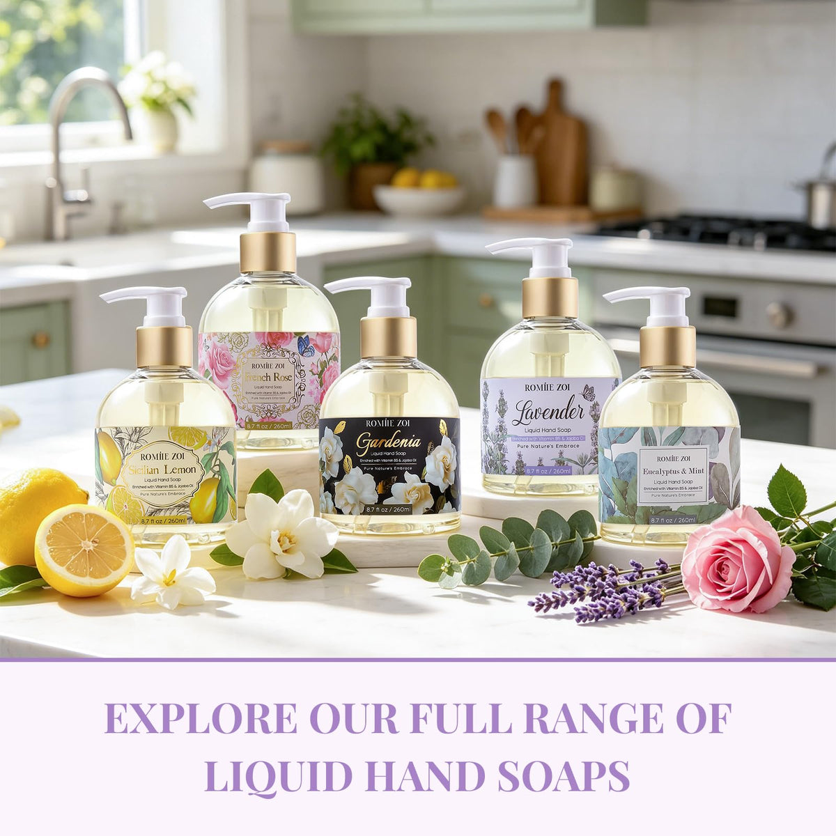 ROMIIE ZOI Lavender Hand Soap bottle side view