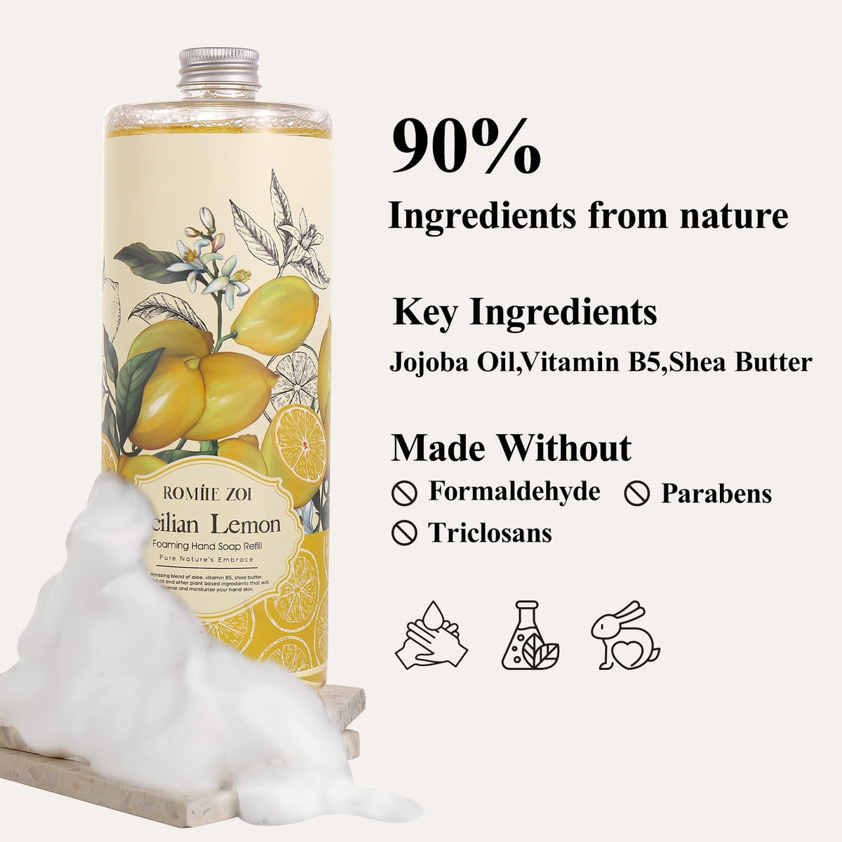 ROMIIE ZOI Lemon Foaming Hand Soap in kitchen setting