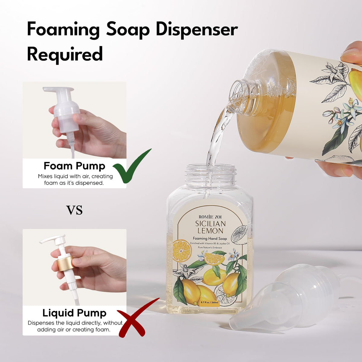ROMIIE ZOI Lemon Foaming Hand Soap on bathroom sink