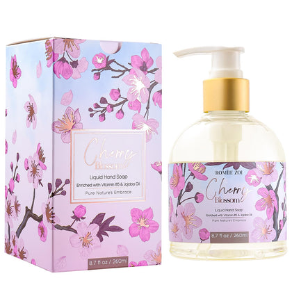 ROMIIE ZOI Liquid Hand Soap Cherry Blossom front view in gift box