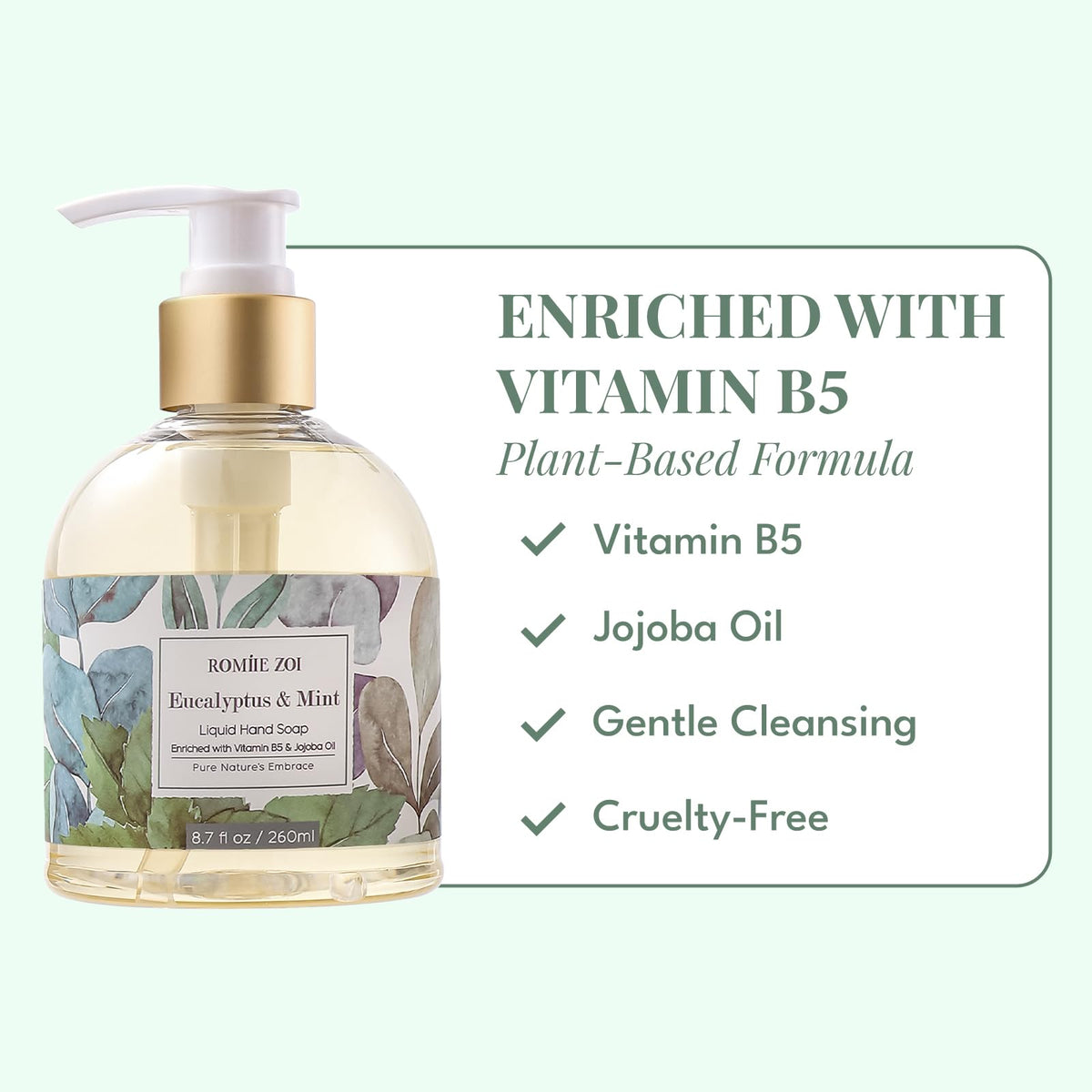 ROMIIE ZOI Liquid Hand Soap Eucalyptus & Mint 260ml detailed view
