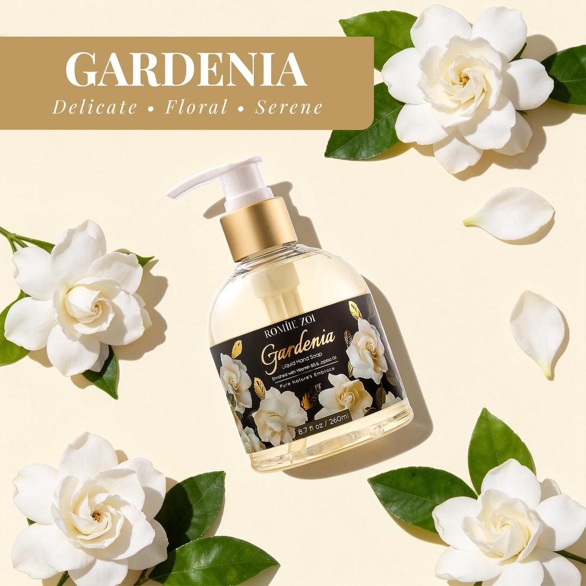 ROMIIE ZOI Liquid Hand Soap Gardenia gift box packaging