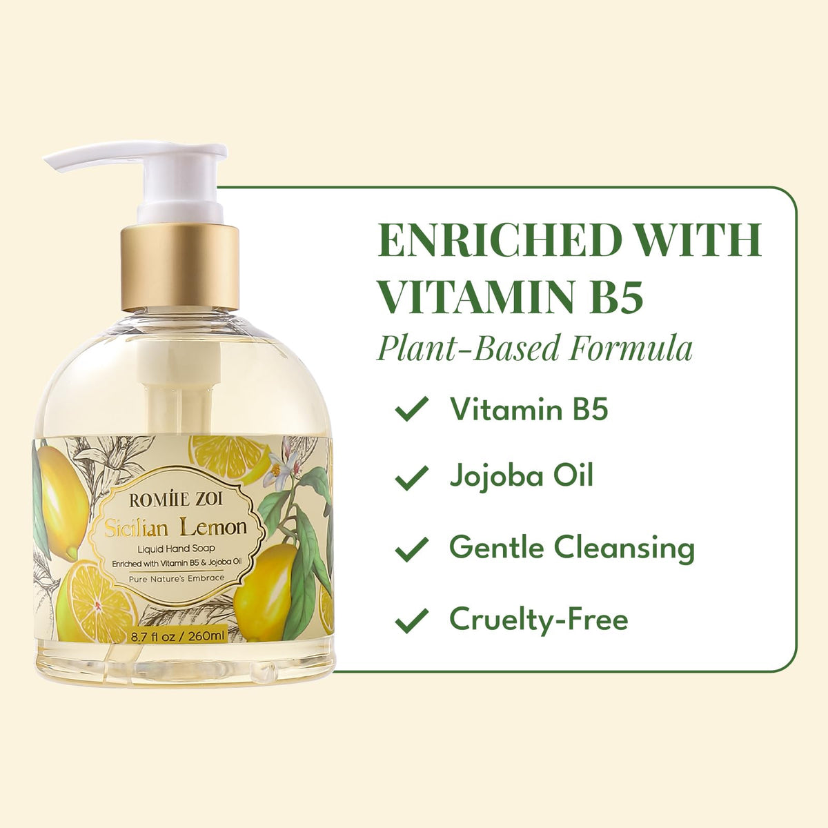 ROMIIE ZOI Liquid Hand Soap Lemon 260ml side view