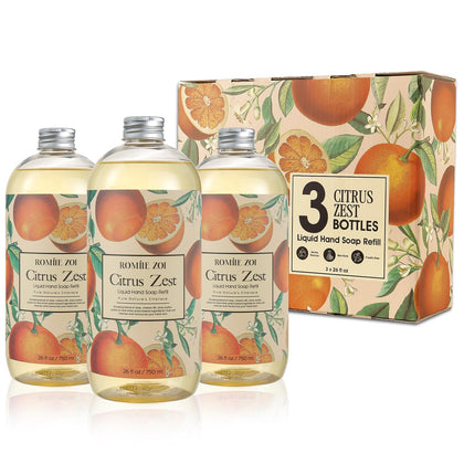 ROMIIE ZOI Liquid Hand Soap Refill Set – 3 bottles Citrus Zest front view