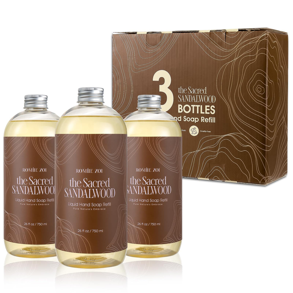 ROMIIE ZOI Liquid Hand Soap Refill Set, three bottles front view