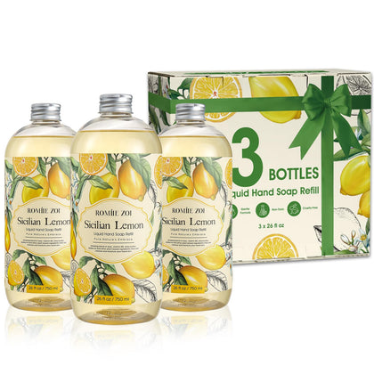 ROMIIE ZOI Liquid Hand Soap Refills 3 Pack with lemon scent bottles