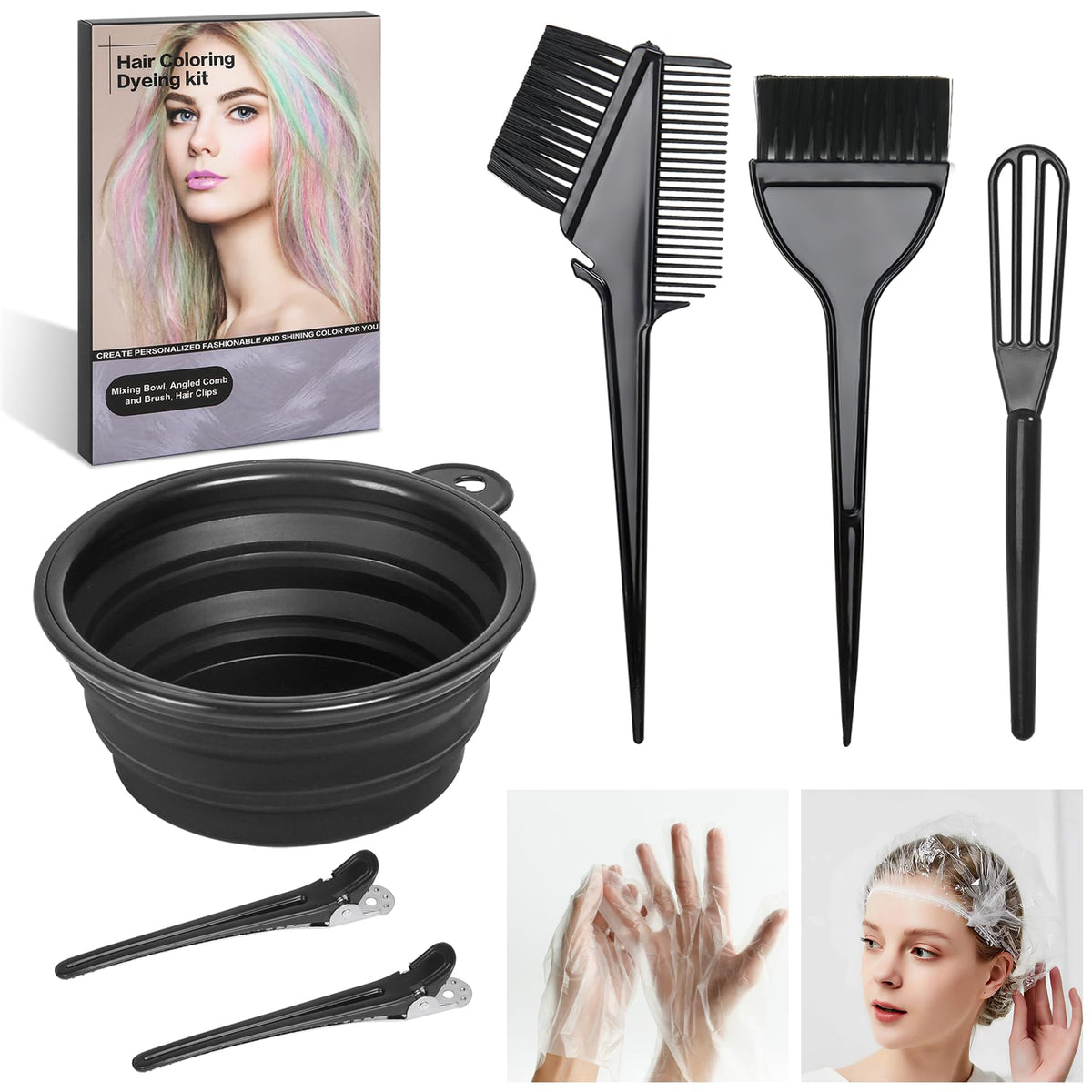 ROOHUA 8 Pcs Hair Dye Kit front view with all tools included