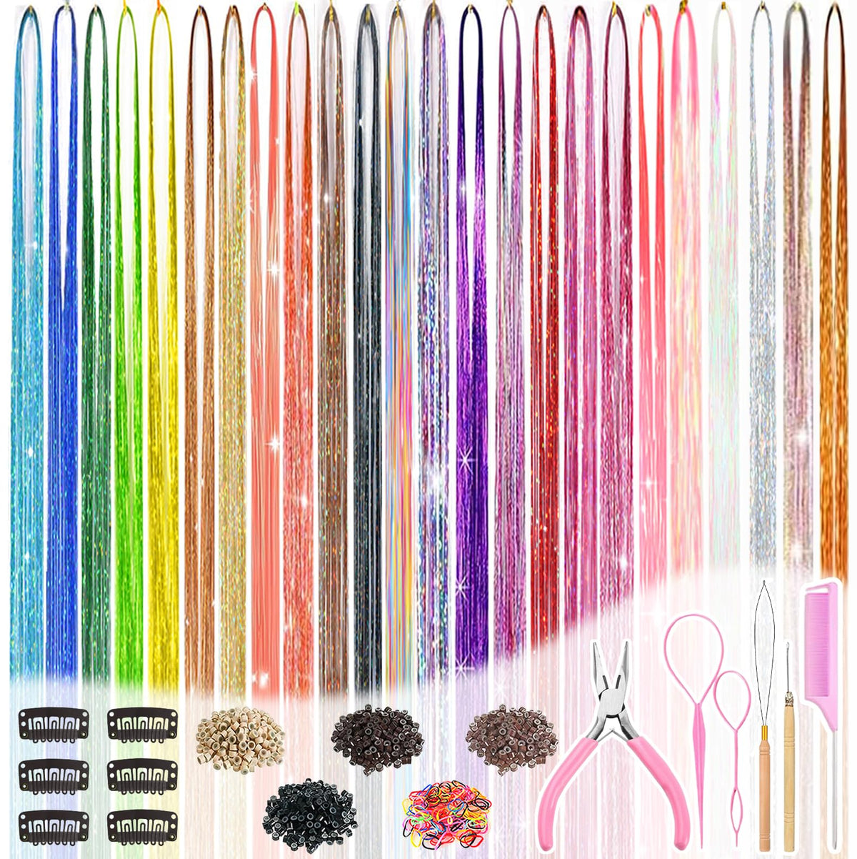 Rootoo Hair Tinsel Kit front view with 24 colours