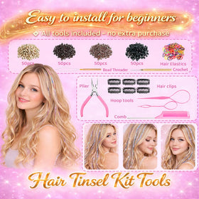 Rootoo Hair Tinsel Kit with hair clips and rubber bands