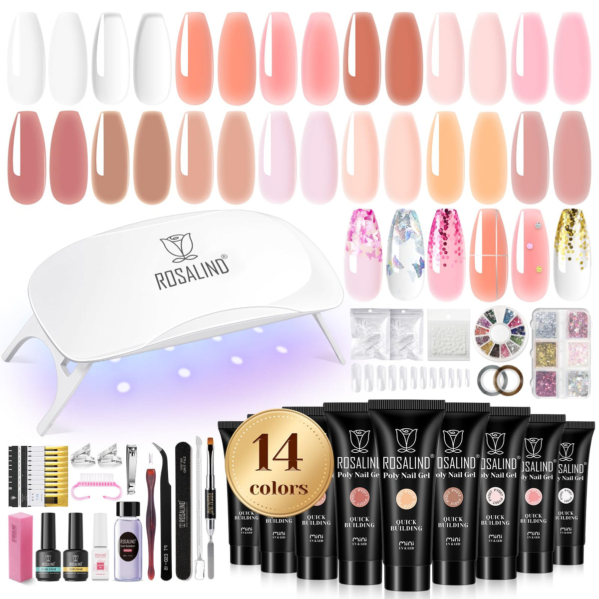 ROSALIND Poly Nail Gel Kit with 14 colours and accessories