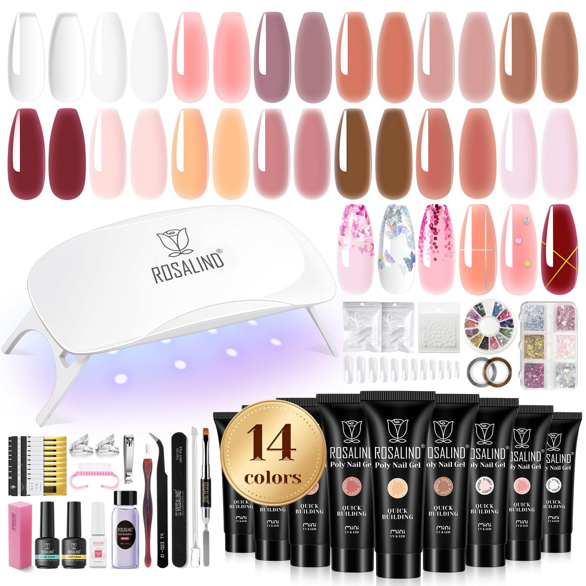 ROSALIND Poly Nail Gel Kit with 14 colours and accessories