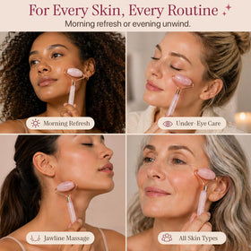 Rose Quartz Face Roller with skincare products