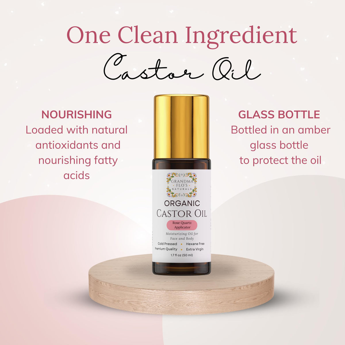 Rose quartz roller ball on Grandma Flo's Naturals Organic Castor Oil