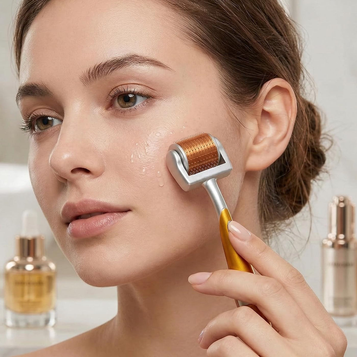 ROSELYNBOUTIQUE Derma Roller in use on skin