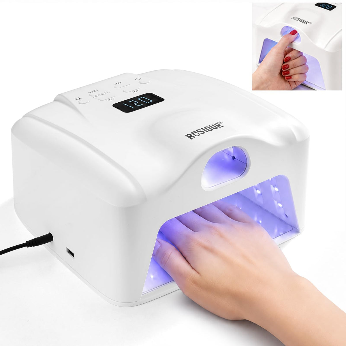 Rosiour Dual Port UV LED Nail Lamp front view with digital display