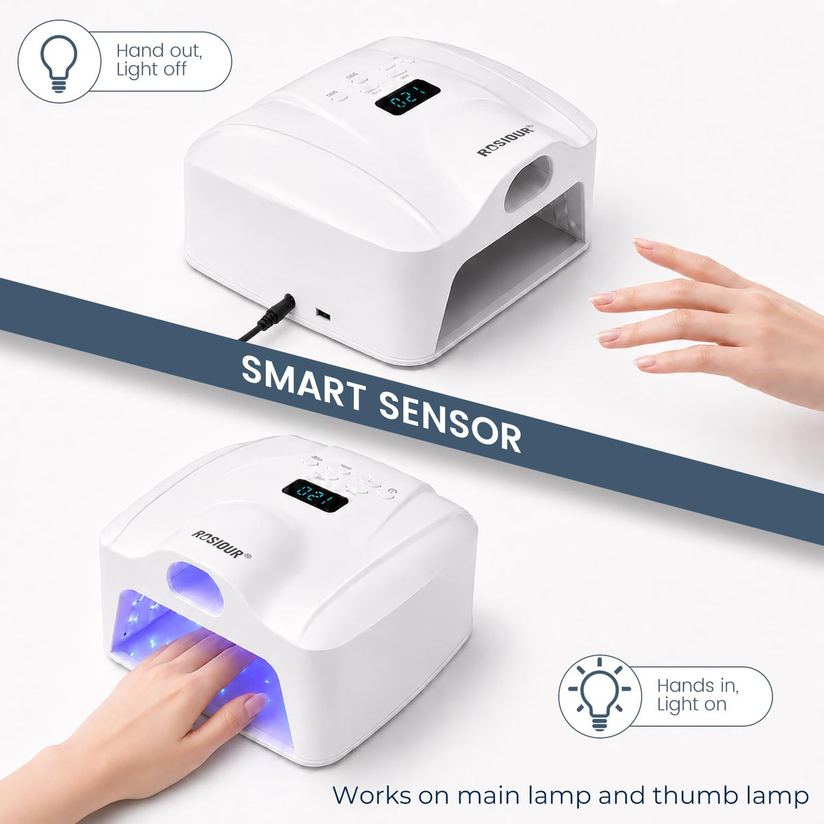 Rosiour Dual Port UV LED Nail Lamp showing timer settings