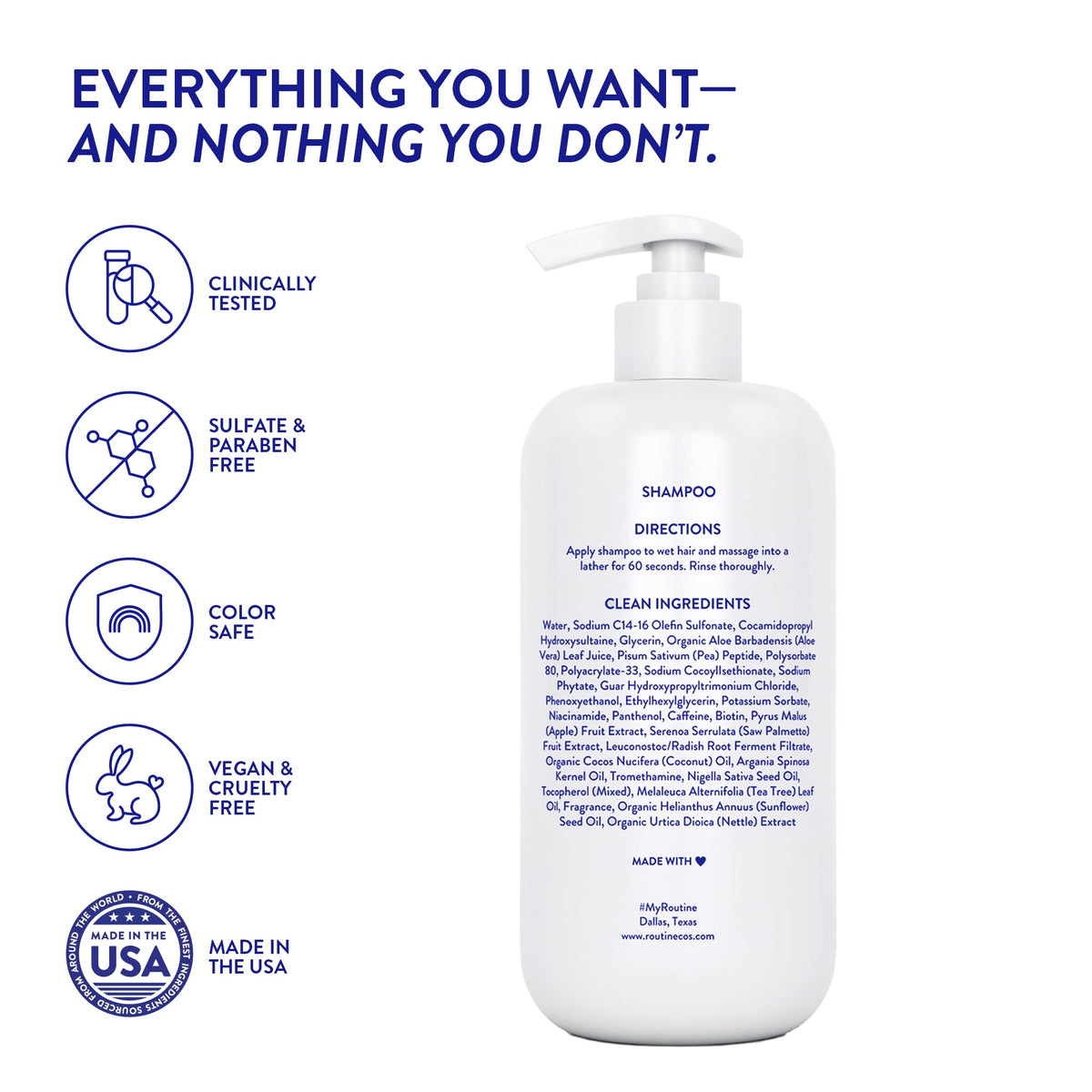 Routine Wellness shampoo with a lather on hair