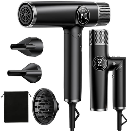 ROUUO Dual Voltage Travel Hair Dryer front view with diffuser